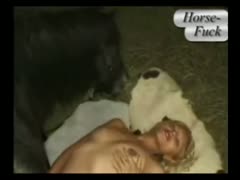 Eager small fresh-faced blond college skank opens her hips for zoophilia sex with horse